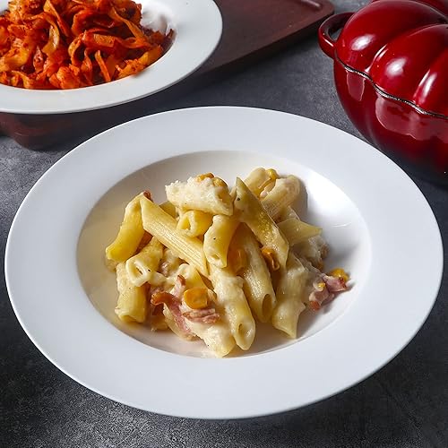 Miniatura 6 de Artena Juego de 4 cuencos para pasta de 8 onzas y cucharas de sopa grandes de 9 pulgadas de color blanco brillante