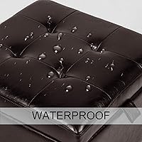 Vista 5 de Adeco Otomana moderna de almacenamiento de piel sintética de 18 pulgadas con patas de madera para sala de estar, banco rectangular con detalles