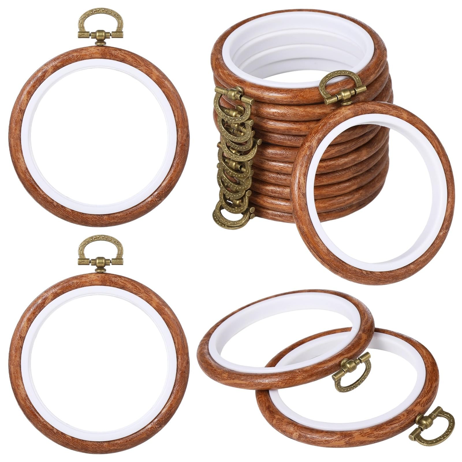 Set di 15 cerchi rotondi da ricamo, cornici in gomma da 9,4 cm con anello in ottone per punto croce e artigianato