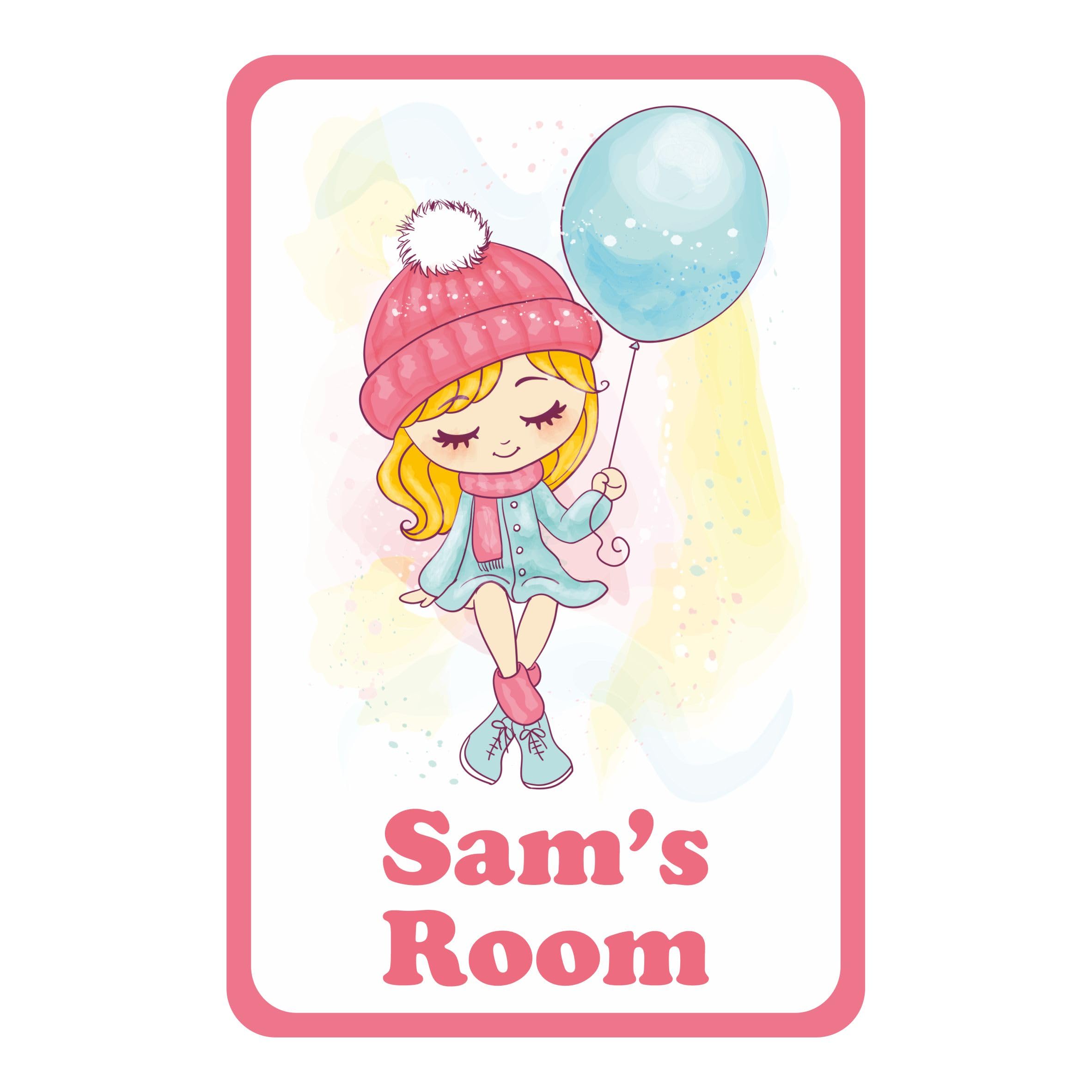 Precision Designs Cute Design - Girl with Balloon Door Sign Personalised for You - Any Name! Door Plaque,Girls/Boys,Nursery,Decor,Kids Room,Cute