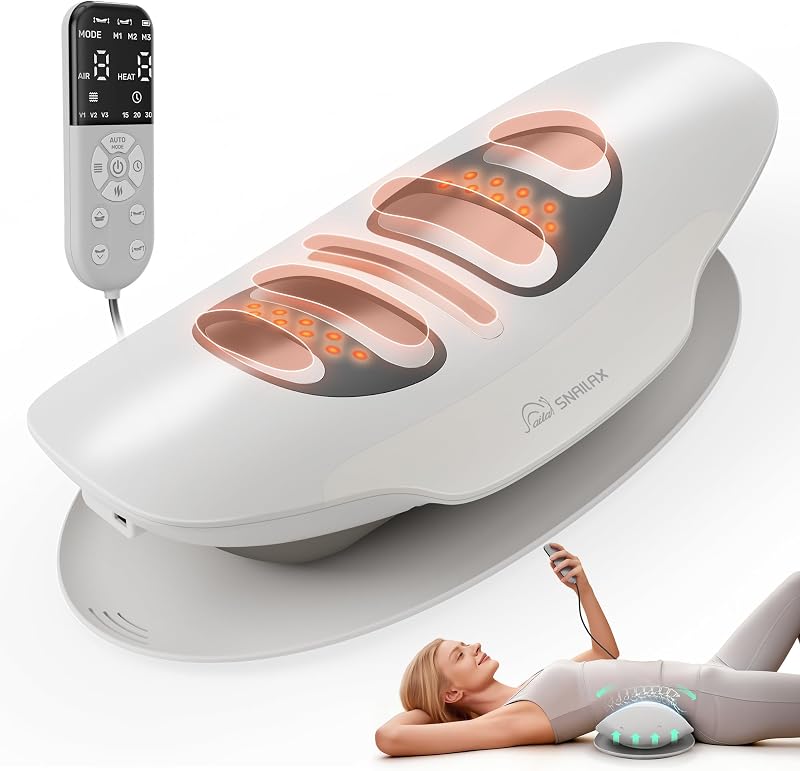 Lumbar Massager with Heat & Vibration, Back Stretcher, FSA Eligible | Air Compression Stretching, 3 Modes, 8 Height Levels, 3 Heat Levels, Vibration, Side-to-Side Swing, Cordless USB-C