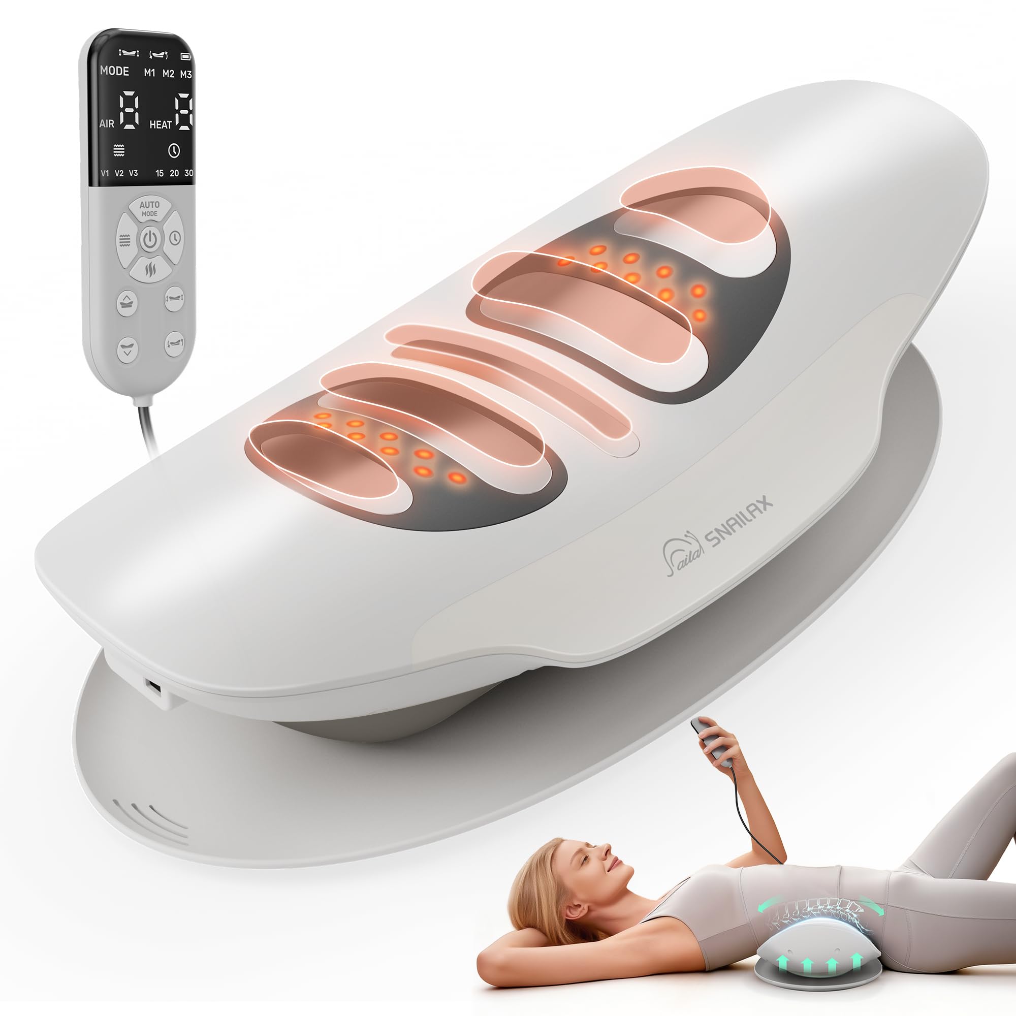 Snailax Lumbar Massager with Heat & Vibration, Back Stretcher, FSA Eligible