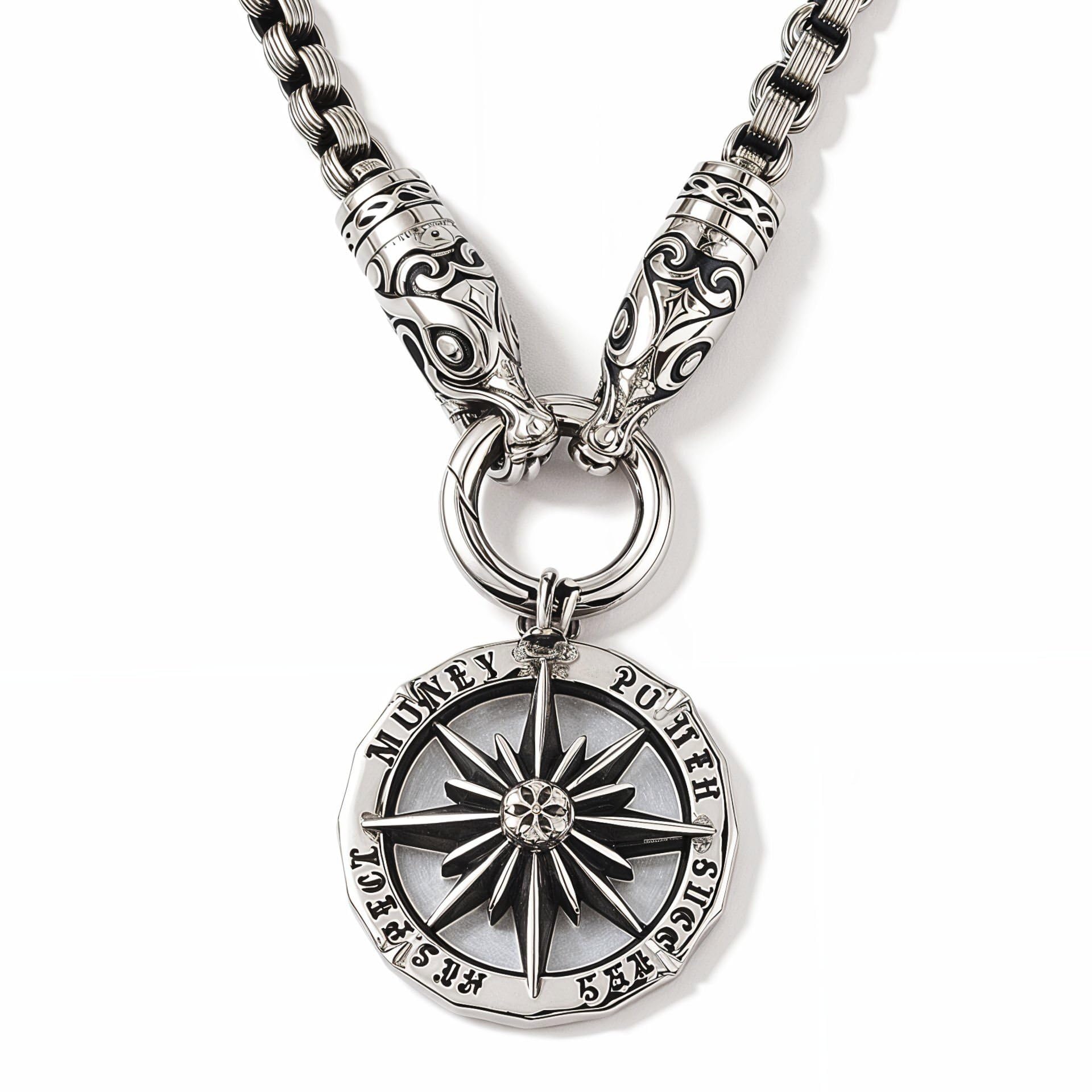 the alpha code Viking Fenrir Wolf' Sun God Hallow Disk Compass Travel Necklace for Men | Anti-Tarnish Hip-Hop Pendant With Wheat Chain | Titanium Steel Antique Silver Finish | Trendy Streetwear Jewelry for Boys & Men | Durable, Rust Resistant (NK1571) 1 Pc-picture-19