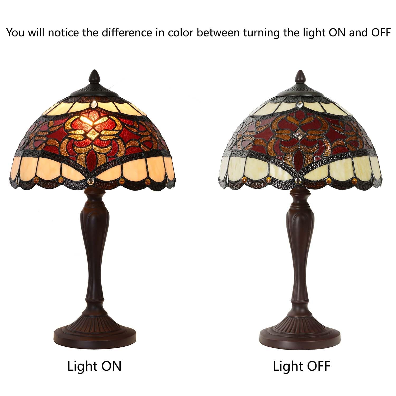 Bieye L30869 Barokowa lampa stołowa w stylu Tiffany, witraż, do dekoracji domu (30,5 cm, czerwona)