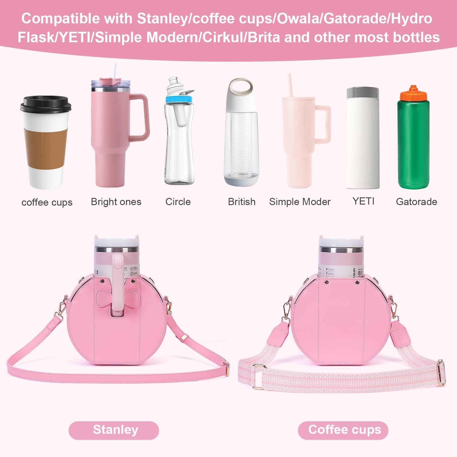 Stanley Cup Purse Stanley Bag Crossbody Bag with Water Bottle Holder for Stanley Cup (Pink (1))