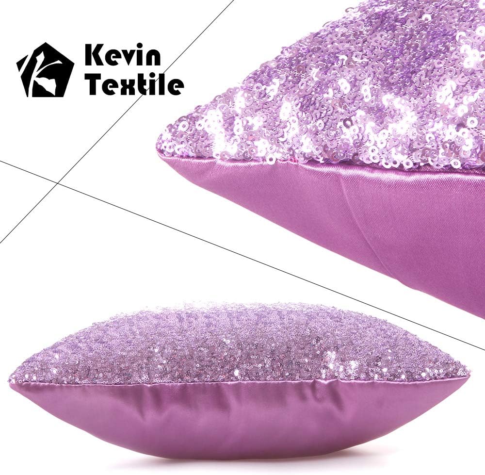 Kevin Textile Sequins Decorative Pillow Case Sparkling 45x45cm Sequin Throw Square Pillow Cover for Living Room,Hidden Zipper Design,1 Pack (Violet)