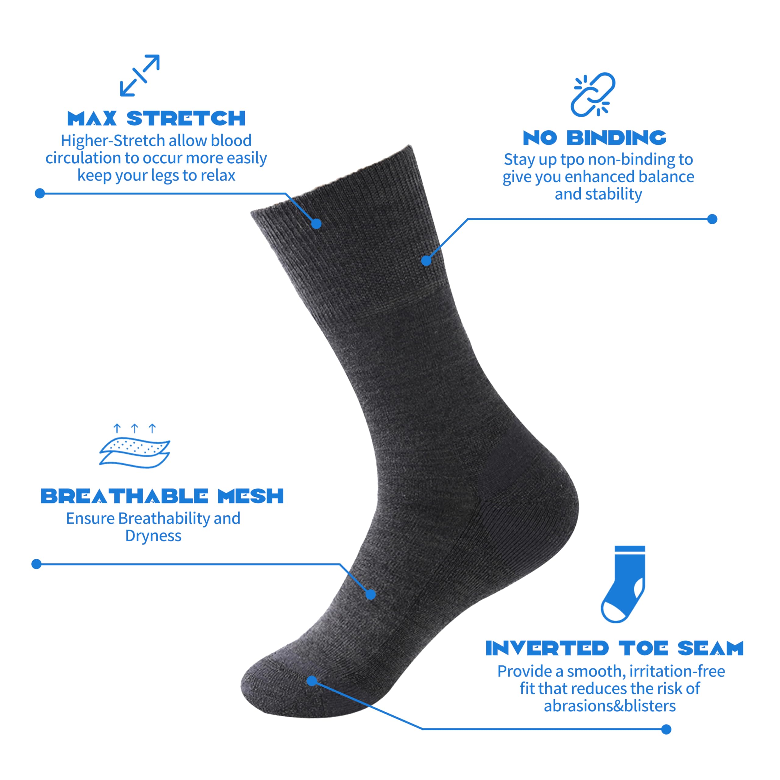 Forcool Calcetines para diabéticos de lana merina, sin ataduras, sueltos, acolchados, para hombres y mujeres, M/L/XL, 3 pares