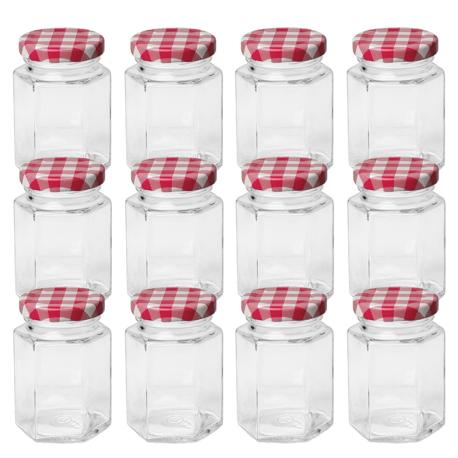 Yumzxin 12 Pack 100ml (3.4oz) Hexagonal Glass Jars with Airtight Lids for Canning, Food Storage, Spices, Honey, Jam, Pickling, DIY Craft Containers