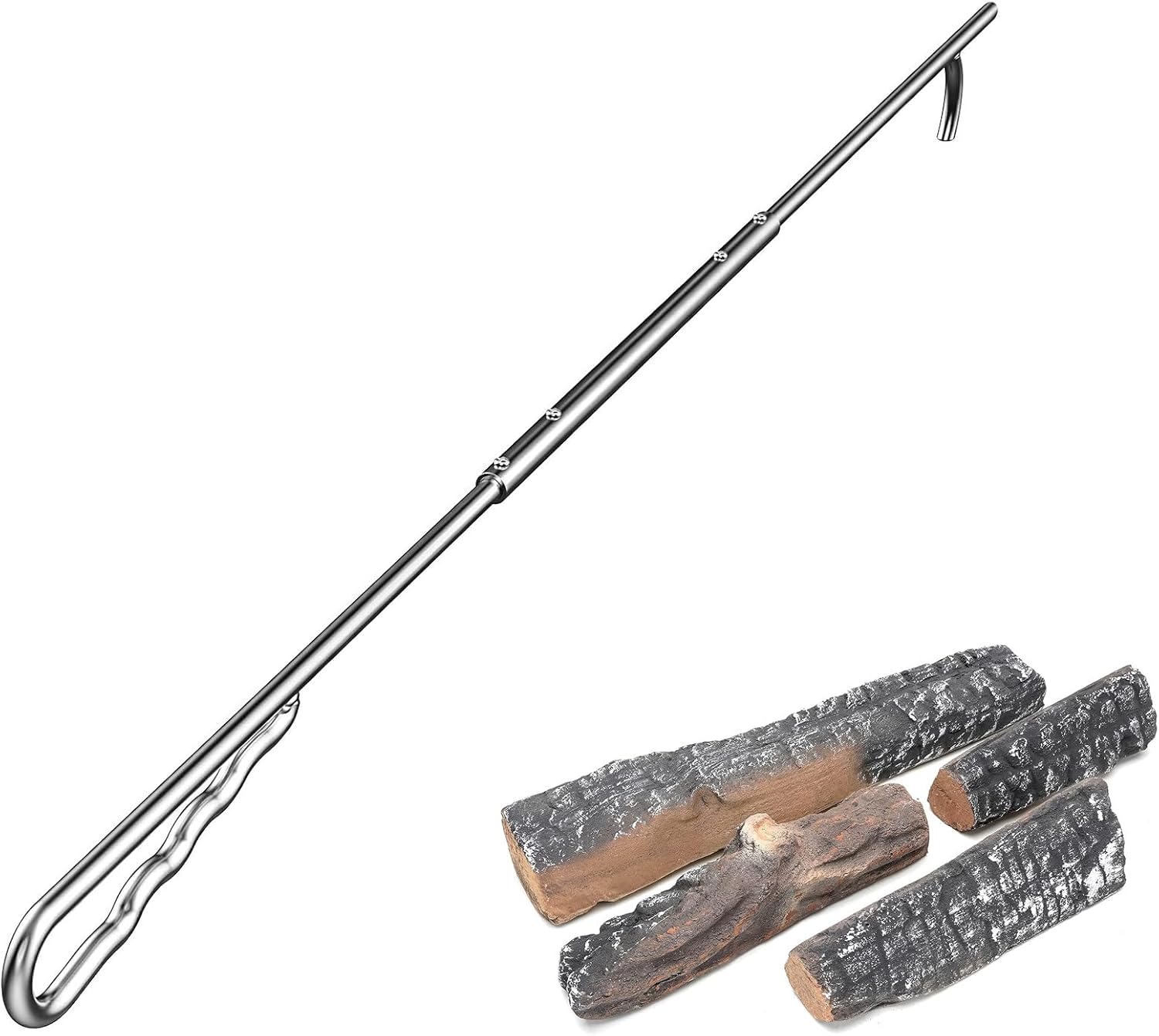 Skyflame 4 Small Pcs Ceramic Wood Logs and 40-Inch Stainless Steel Fire Poker