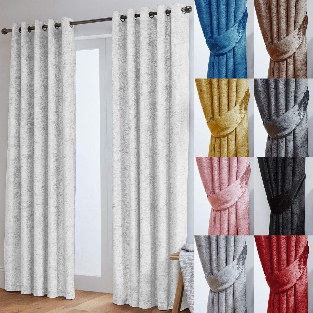 John Aird White Crushed Velvet Fully Lined Eyelet Curtains (, 46" Wide X 72" Drop)