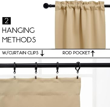 Pickluc Blackout Kitchen Curtain 20 Inches Long, Rod Pocket Cafe Tier Curtains for Small Window Treatment in Living Room, Basement, RVs, Cabinets, 2 Panels, W24 X L20 Inch, Beige