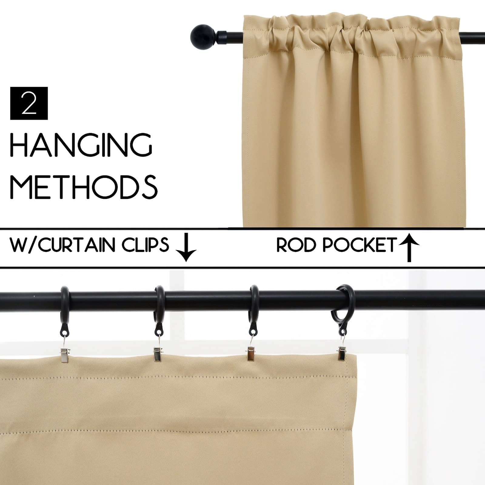 Pickluc Stangentaschenvorhang – Halbverdunkelung Für Küche & Bad, 76,2 Cm Breit, 2-teilig, Beige