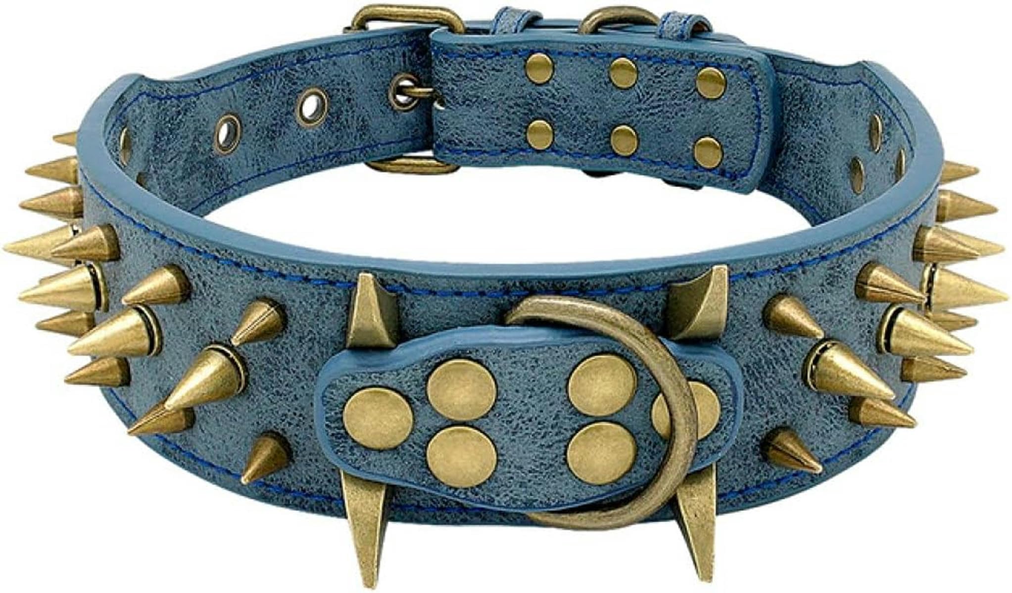 Collier pour Chien Cool en Cuir clouté à Pointes pour Chiens de Taille Moyenne et Grande - Bleu - L