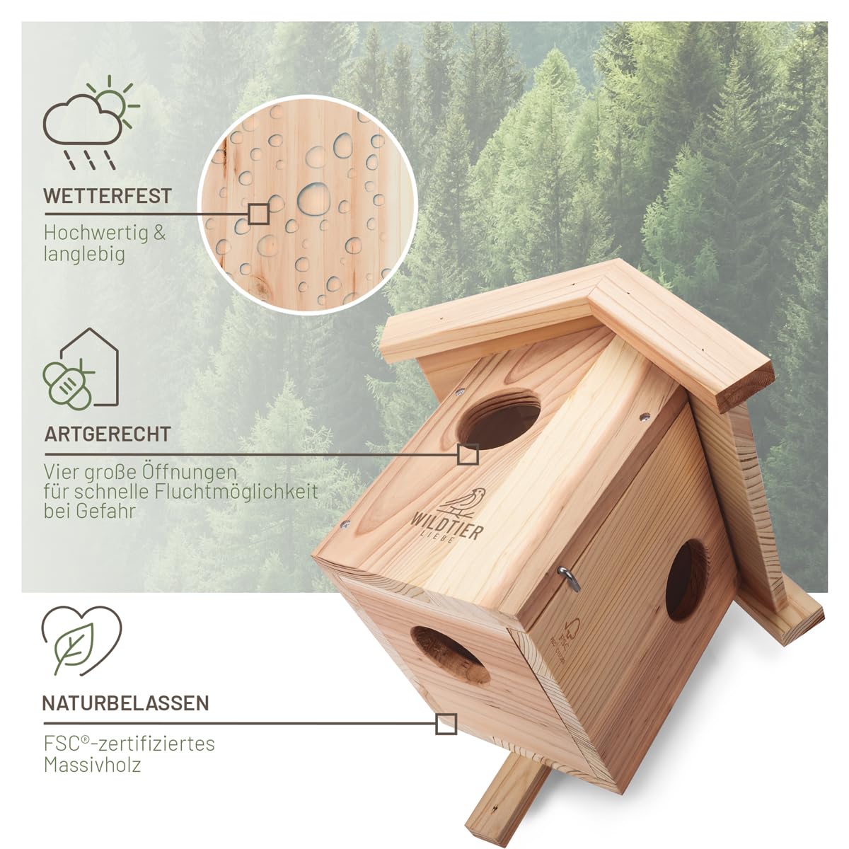 wildtier liebe Eichhörnchen Kobel - Nest für Eichhörnchen aus verschraubtem Massiv-Holz, Eichhörnchenhaus und Nistkasten zum Hängen für den Garten