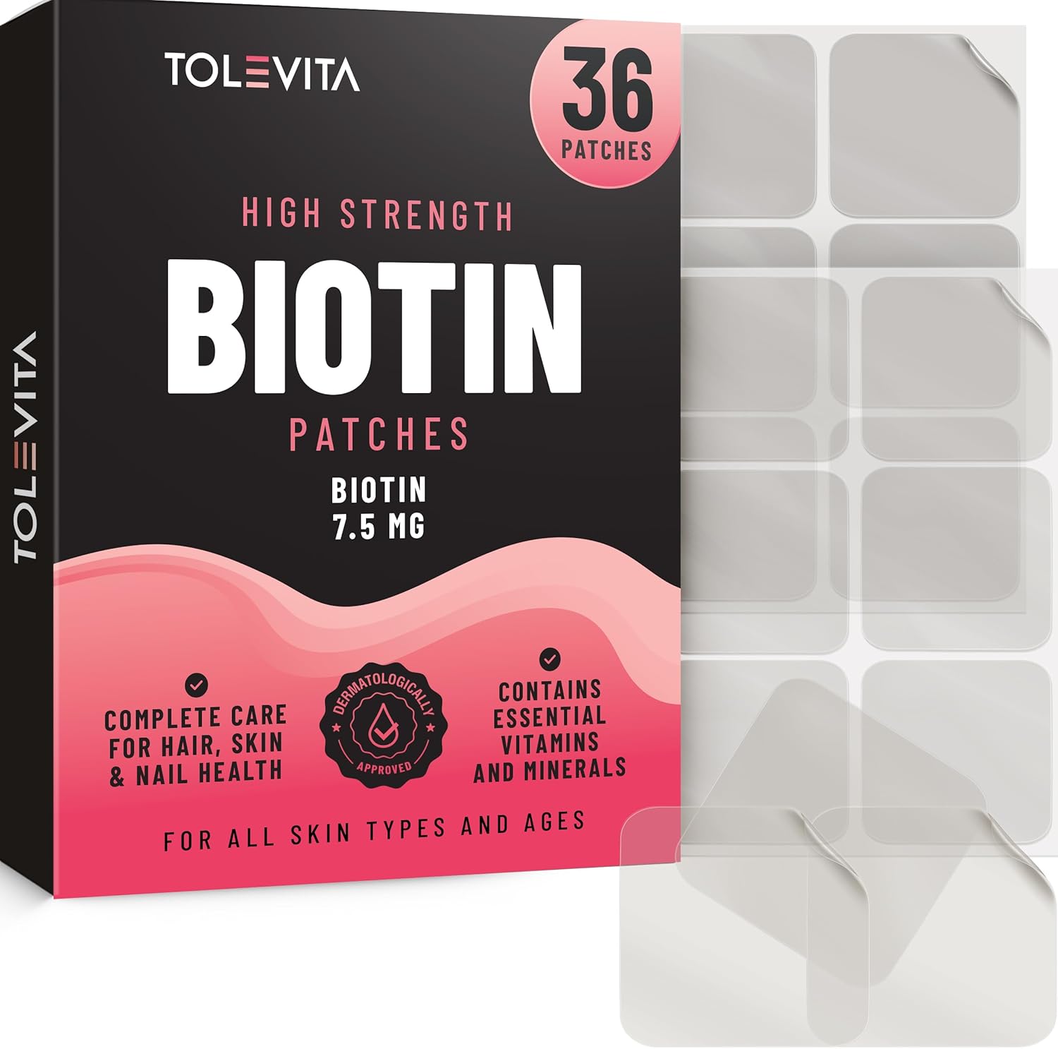 Biotin Patches – 36 Pcs | 7.5 mg Biotin with Essential Vitamins & Minerals | Supports Healthy Hair, Strong Nails & Radiant Skin | Easy-to-Use for Beauty and Active Lifestyles