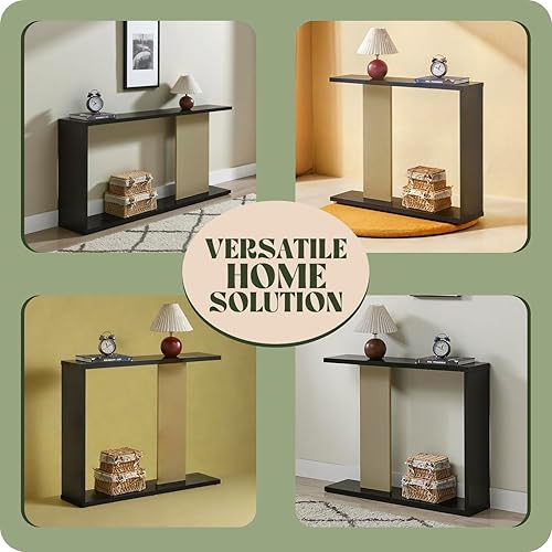 Miniatura 6 de Kings Brand Furniture - Mesa consola, sofá de entrada con estante de almacenamiento para pasillo, entrada, sala de estar, vestíbulo, negro con
