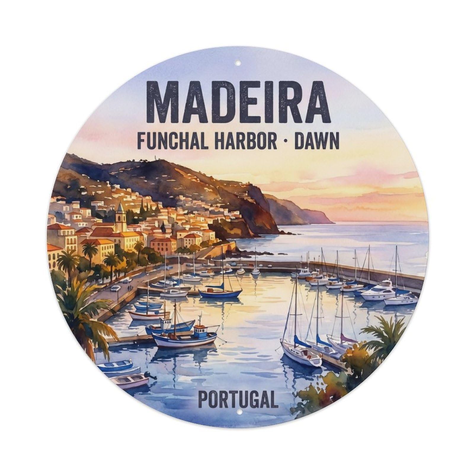 Olhnbad 08X08inch Style Artful Portugal Madeira Cityscape Waterfront Travel Art Metal Tin Sign