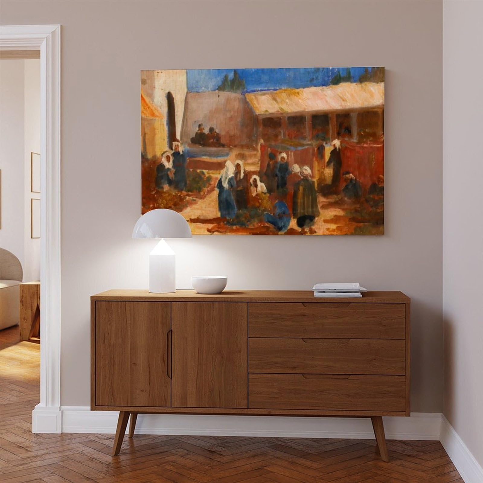 ANFOTCM Walter Cooksey_ Obraz olejny w stylu vintage, scena targowa Jaffa, oprawiona antyczna grafika plakat druk dekoracyjny obraz na płótnie sztuka ścienna salon plakaty sypialnia obraz 24 x 36 cali
