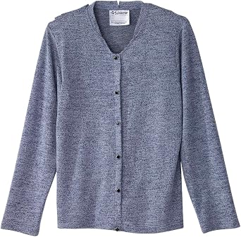 Silverts Womens Adaptive Open Back Knit Button Top, Assisted Dressing