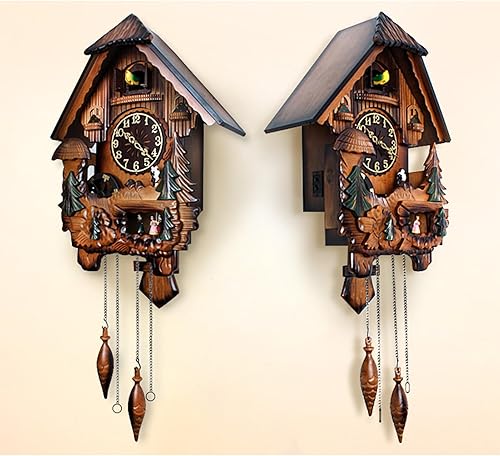 Miniatura 3 de Reloj de cuco tradicional, reloj de pared de madera con péndulo y danza, C