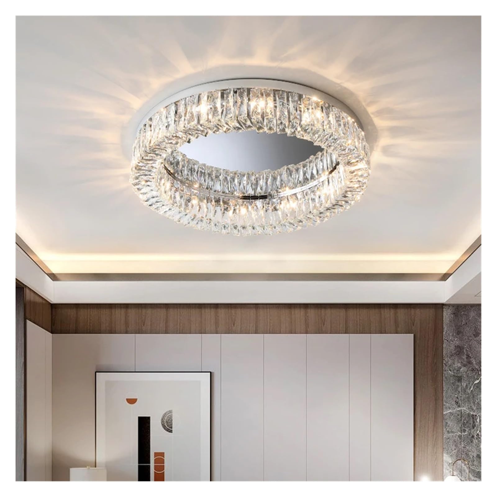 Plafonnier LED en cristal design D60cm, lumière neutre pour la chambre
