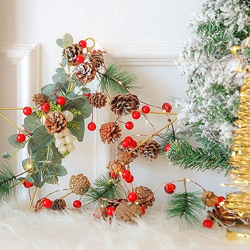 Miniatura 2 de Hongyitime Cadena de luces de piñas de 7.8 pies, cadena de luces de cono de pino de Navidad, 20 luces LED de guirnalda de piñas rojas, guirnalda de