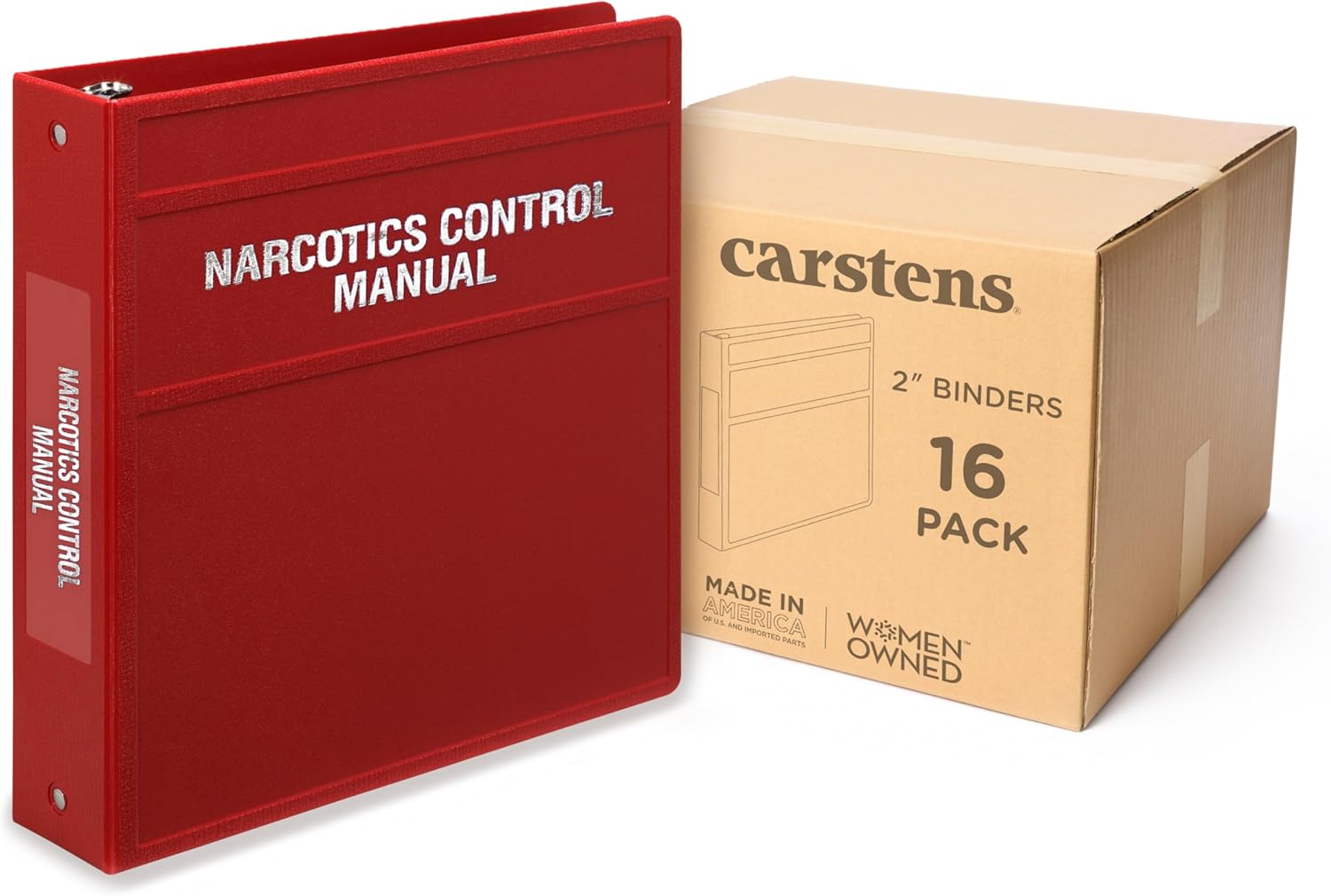 Carstens 2-Inch Heavy Duty Round Ring Binder for Narcotics Control Documents – Side Opening, Brick Red, Durable Plastic Covers, No-Gap Rings, No Pockets, Holds 300 Sheets, Made in USA (1770-3R)