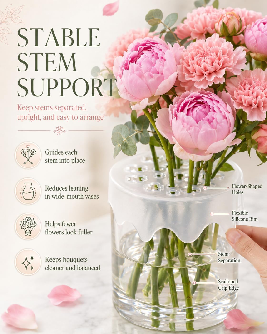 6PCS Flower Vase Silicone Arranging Grid Arrangement Holder Reusable Silicone Stretch Frog Supplies Blossom Tall Glass Bulk Bar Large Tortoise Shell Vase Blossom Stem Preservative Kenzan