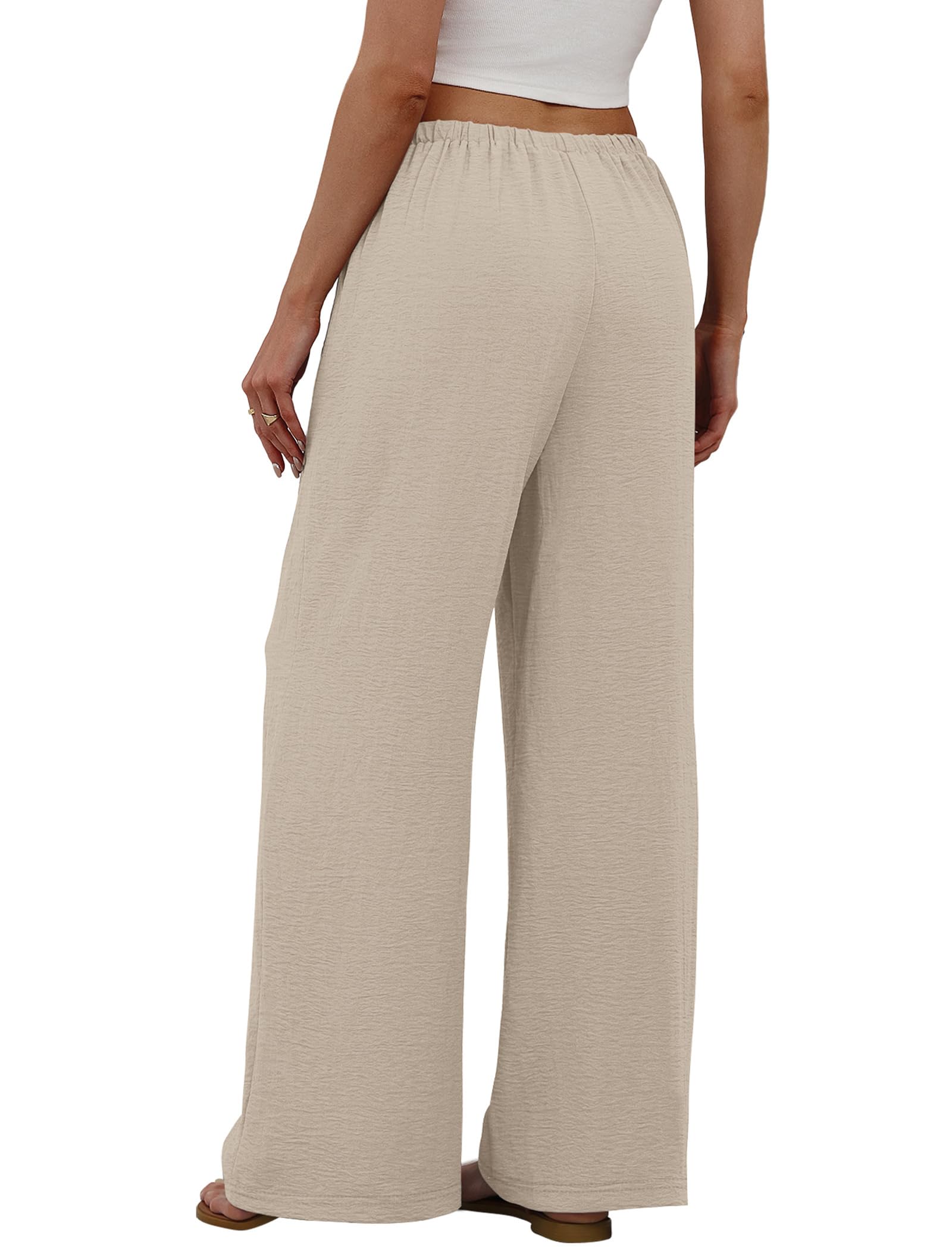 Sampeel Wide Leg Pants for Women Flowy Palazzo Drawstring Elastic Waist Trousers with Pockets Summer Beach Vacation Clothes