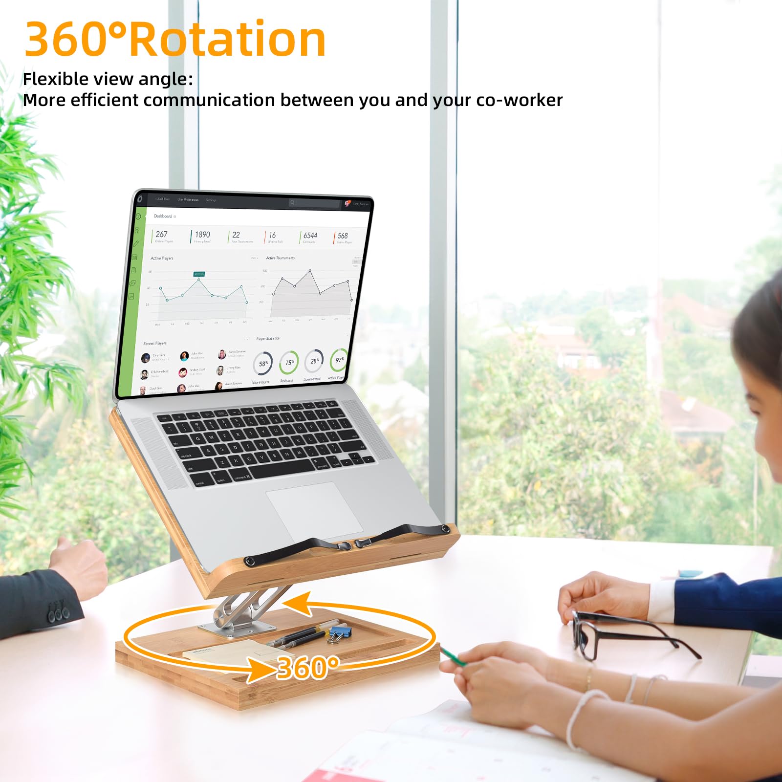 Boekenstandaards in hoogte verstelbaar, wishacc tafelzijde bamboe leeshouder met klem - stevige desktop kookboeksteun met paginaclips voor lezen handsfree 33,5 x 23,4 cm