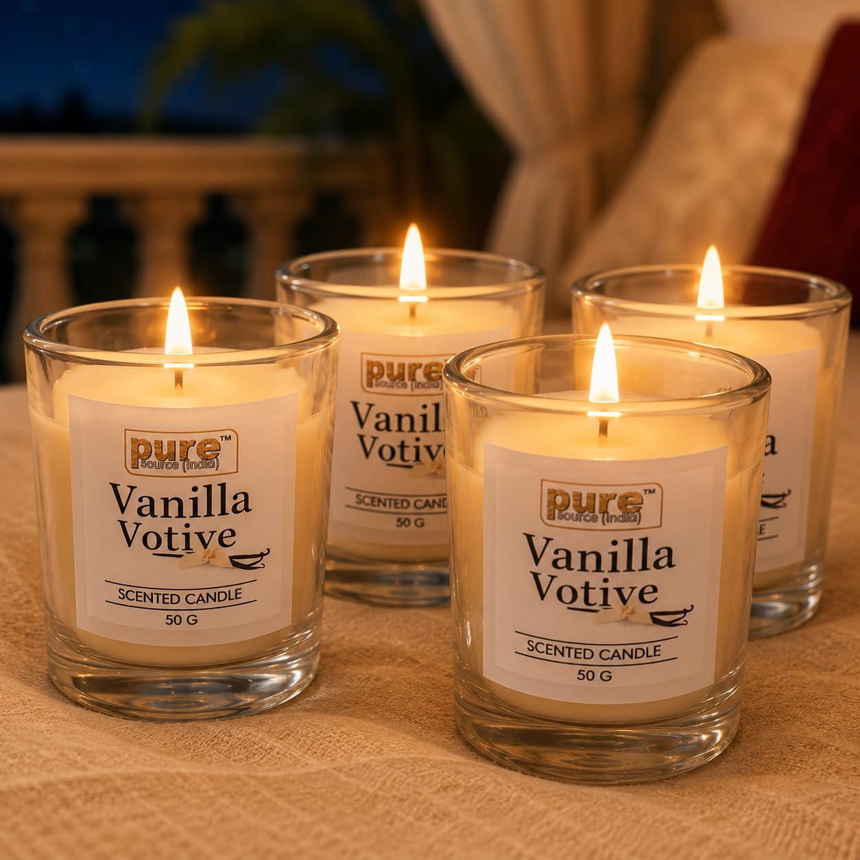Pure Source India Votive Glass Scented Wax Candle Big Size Candles Combo Set for Home Decoration Aroma,50G, Pack of 4 (Scented - Vanilla)-image-25