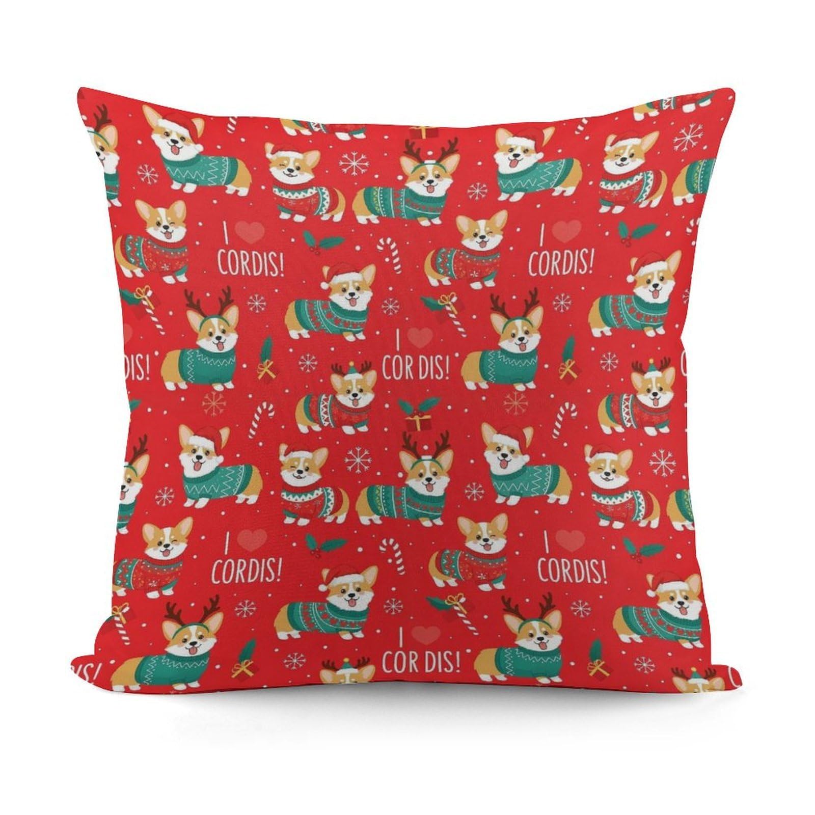 Smazdfxx Picture(63) Fashion Decorative Throw Pillow Covers Couch Cushion Case Soft Christmas Red Corgis Dog Pillowcases For All Seasons