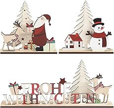 Jetec Pack of 3 Wooden Christmas Decoration with Merry Christmas Lettering Sign Christmas Table Decoration Santa Stand for Christmas