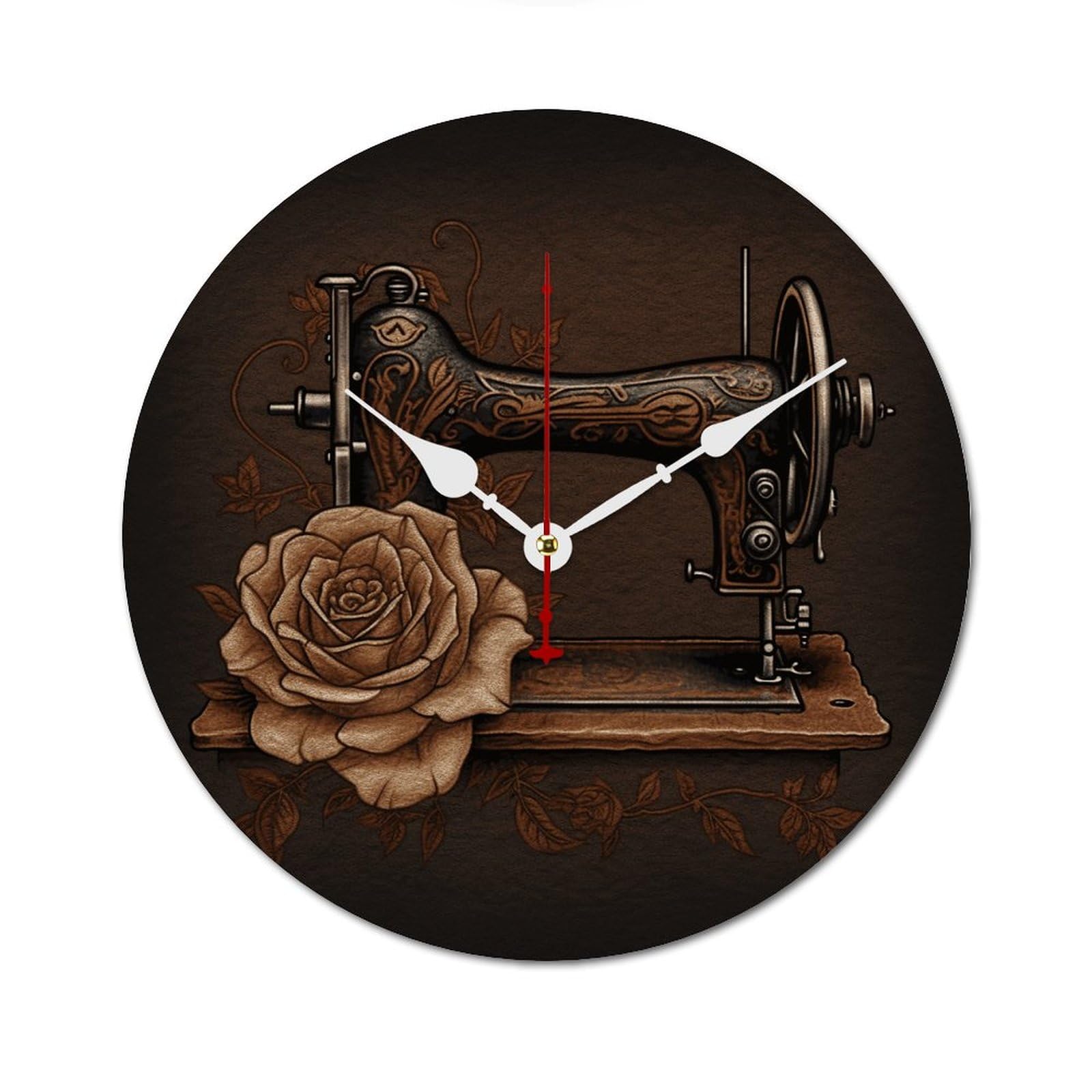 Horloge murale en bois moderne haut de gamme ronde 34 sans échelle motif floral chic