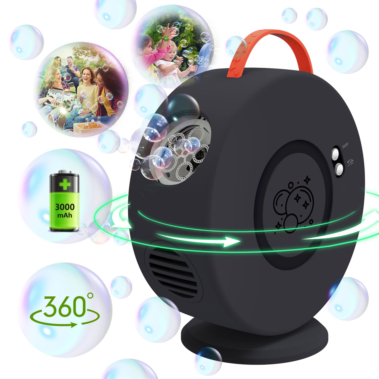 Bubble Machine for Kids Toddlers,Automatic Bubble Blower Rechargeable, 90° 360° Auto Rotatable Portable Bubble Maker Electric Bubbles Toy for 3 4 5 6 7 8 Year Old, Outdoor Wedding Party Gifts