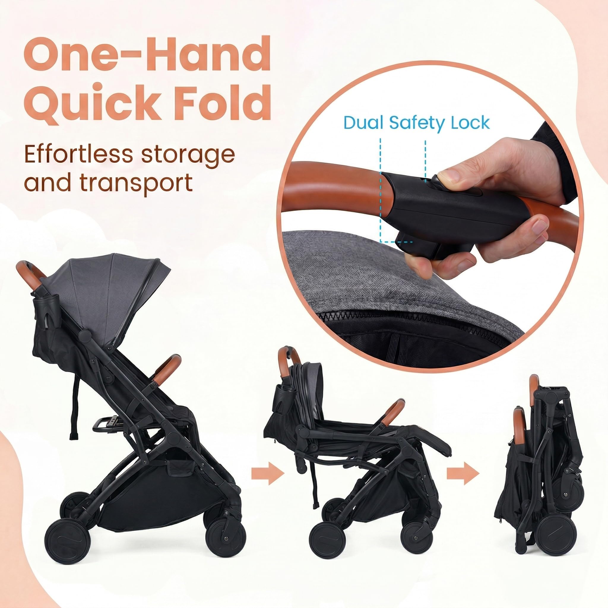 GIANTEX Faltbarer Kinderbuggy mit Regenschutz, Kinderwagen mit verstellbarer Rückenlehne, Verdeck, Fußstütze & 5-Punkt-Sicherheitsgurt, Reisebuggy für Babys von 0-3 Jahren, 15 kg belastbar (Grau)