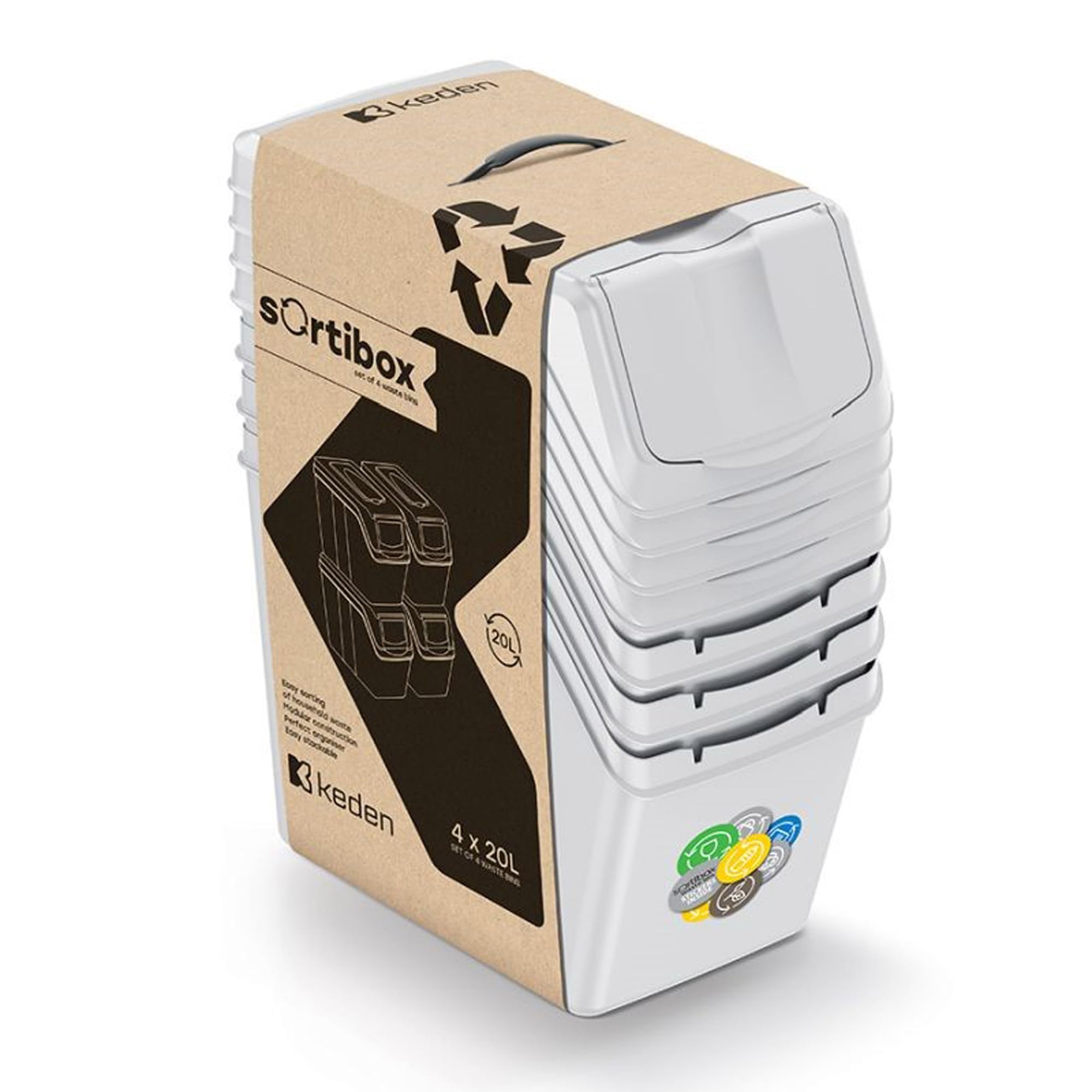 KEDEN SORTIBOX recycler lot de 4 poubelles 80L blanc