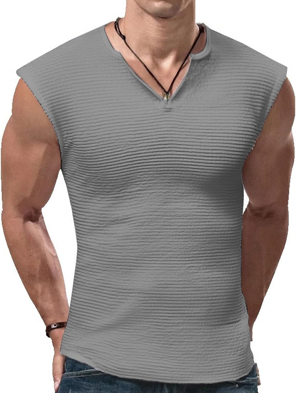 WENKOMG1 Men's Muscle Fit Tank Tops Sleeveless V Neck Casual Summer Gym Athletic Workout Shirt, S-5XL