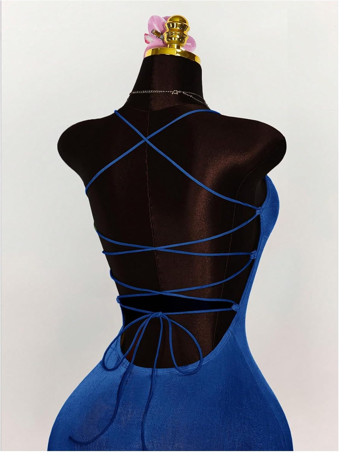 SOLY HUX Women's Summer Mini Dress Criss Cross Lace Up Backless Ruched Bodycon Cocktail Party Cami Dresses Pure Royal Blue Small - Image 4