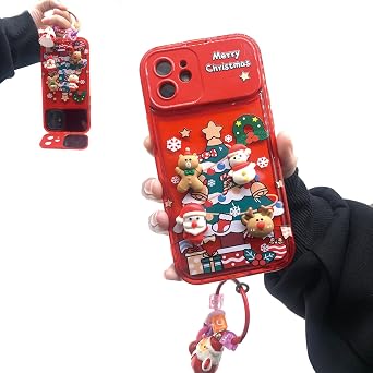 Christmas Phone Case for iPhone 15 14 13 12 Pro Max Plus, Christmas Tree Pendant Flip Mirror Case Cover Red A, 13 Pro Max