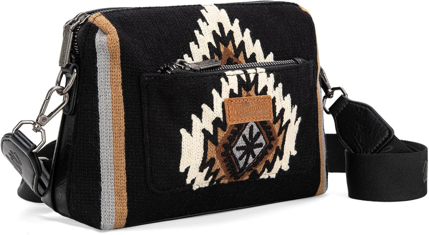 Wrangler Western Aztec Small Crossbody Bags for Women Multi Pocket Over Shoulder Crossbody Purse with Guitar Strap