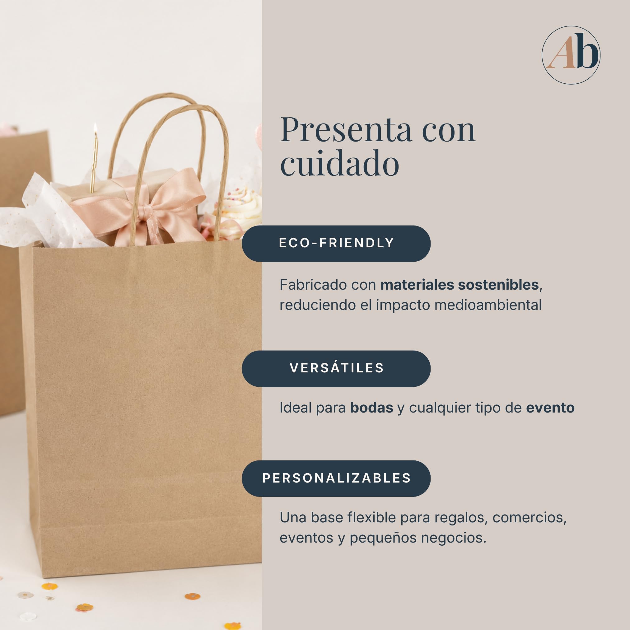 Bolsas Papel Kraft con Asas - Set 108 Unidades - 27 x 22 x 11 cm