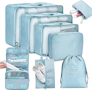 AiQInu Organizer Valigie Viaggio Set 8 Pezzi set, Organizzatore Valigia Cubi di Imballaggio Essential Organizer per i vestiti,Cosmetici,Scarpe,Intimo