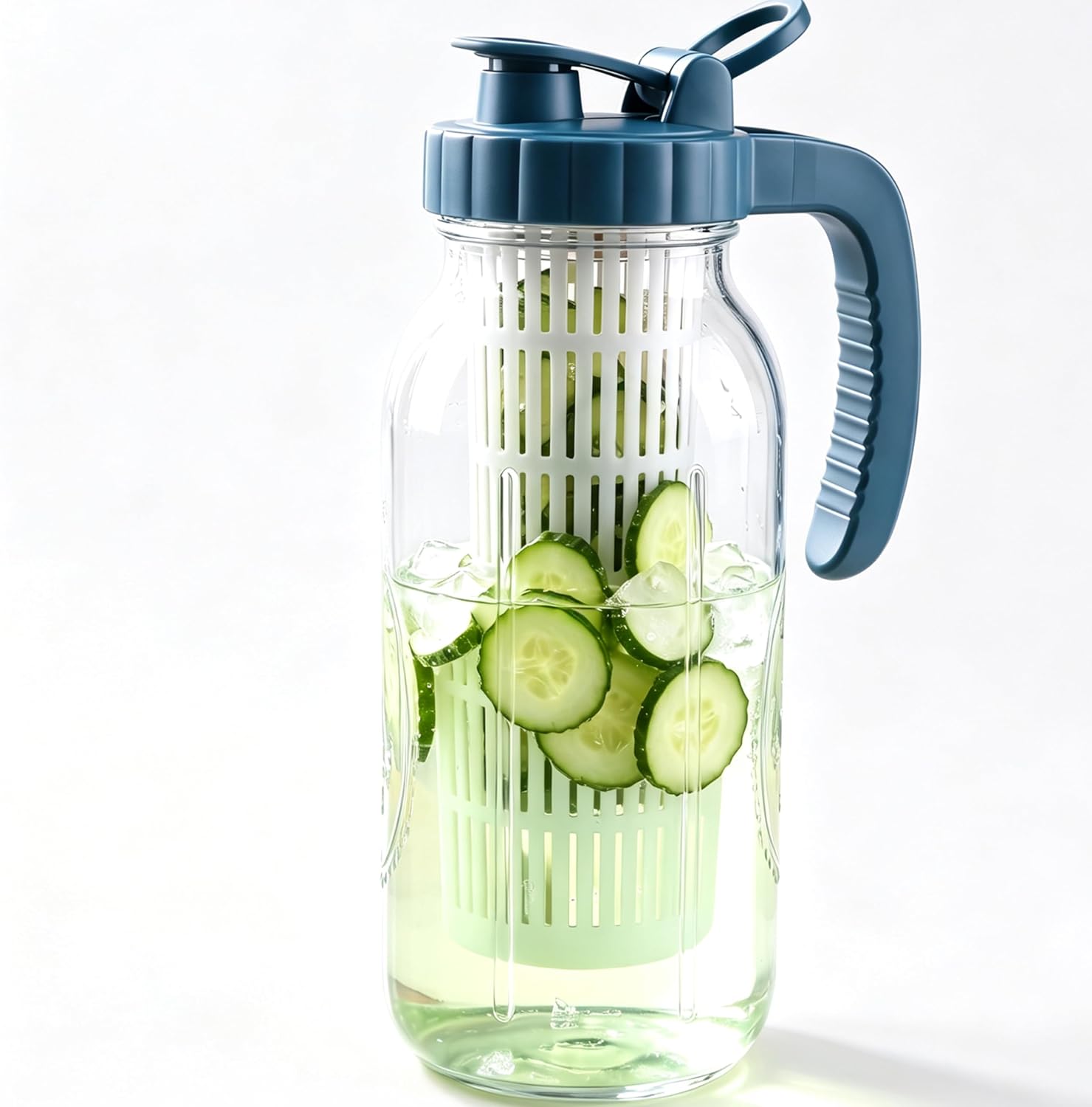 Glass Infused Water Pitcher For Fruit Tea 64 Oz Mason Jar Fridge Storage