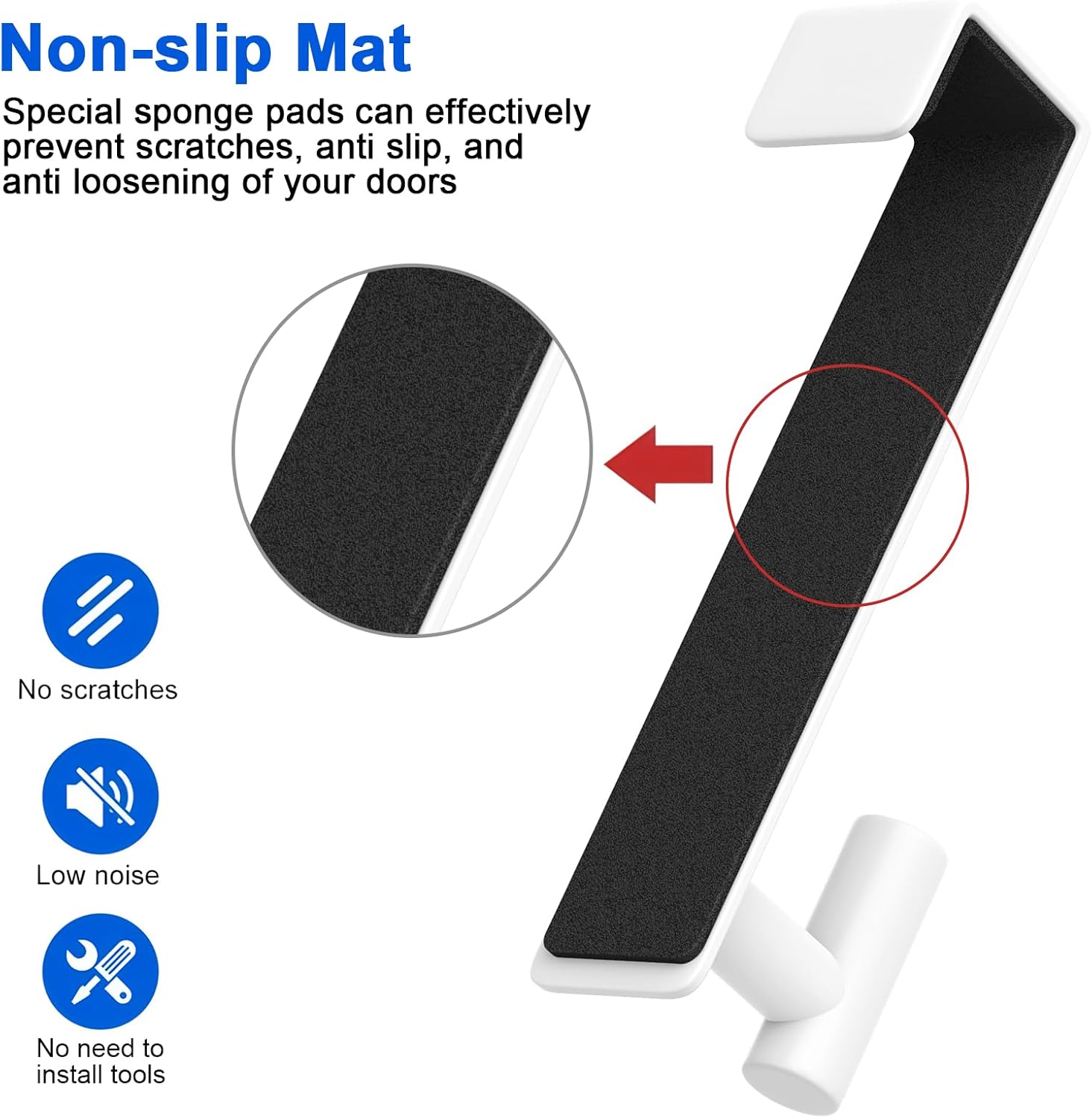 PMMASTO 2-Pack Over The Door Hooks - Rustproof Stainless Steel Door Hangers for 1-3/4 Inch Doors, Non-Marking and Tool-Free Easy Install​​ (White, T Shape-Fits 1-3/4" Thick Door)