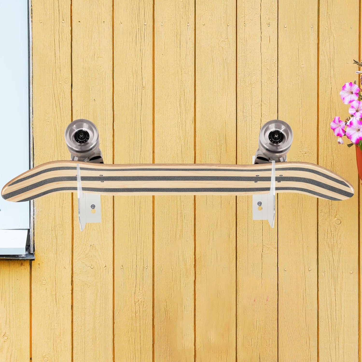 Skateboard Wall Mount Rack for Deck Display Storage Acrylic 2pcs | Wall-mounted Design for Home and Living Room Use, Supports Skateboard Deck and Snowboard, Space-saving Setup