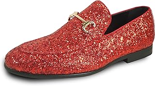 Men Dress Shoe Prom Slip-on Loafer Lace-up Oxford Cap Toe Metallic Glitter for Wedding Prom Black Blue Green Gold Pink Pewter Purple Silver Red - Buy now