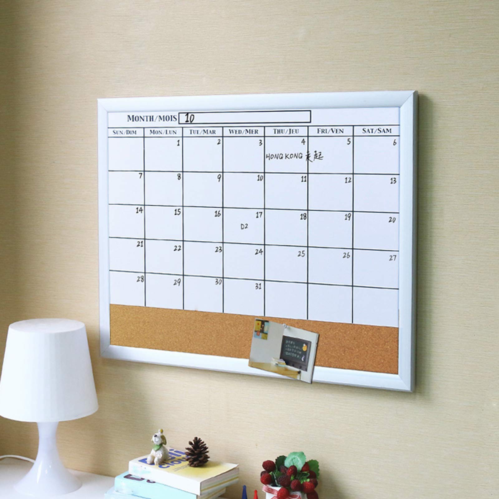 Del Calendario con Cornice in Lega di Alluminio Bacheca Combinata in Sughero per Ufficio Aula Dormitorio Familiare 52,7X45CM