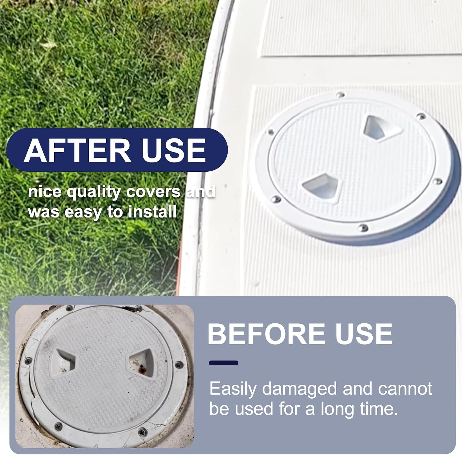 2Pcs Marine Boat Hatch 6" Round Non-Slip Inspection Access Hatch with Detachable Cover ABS Weatherproof Deck Plate for Yacht RV Truck