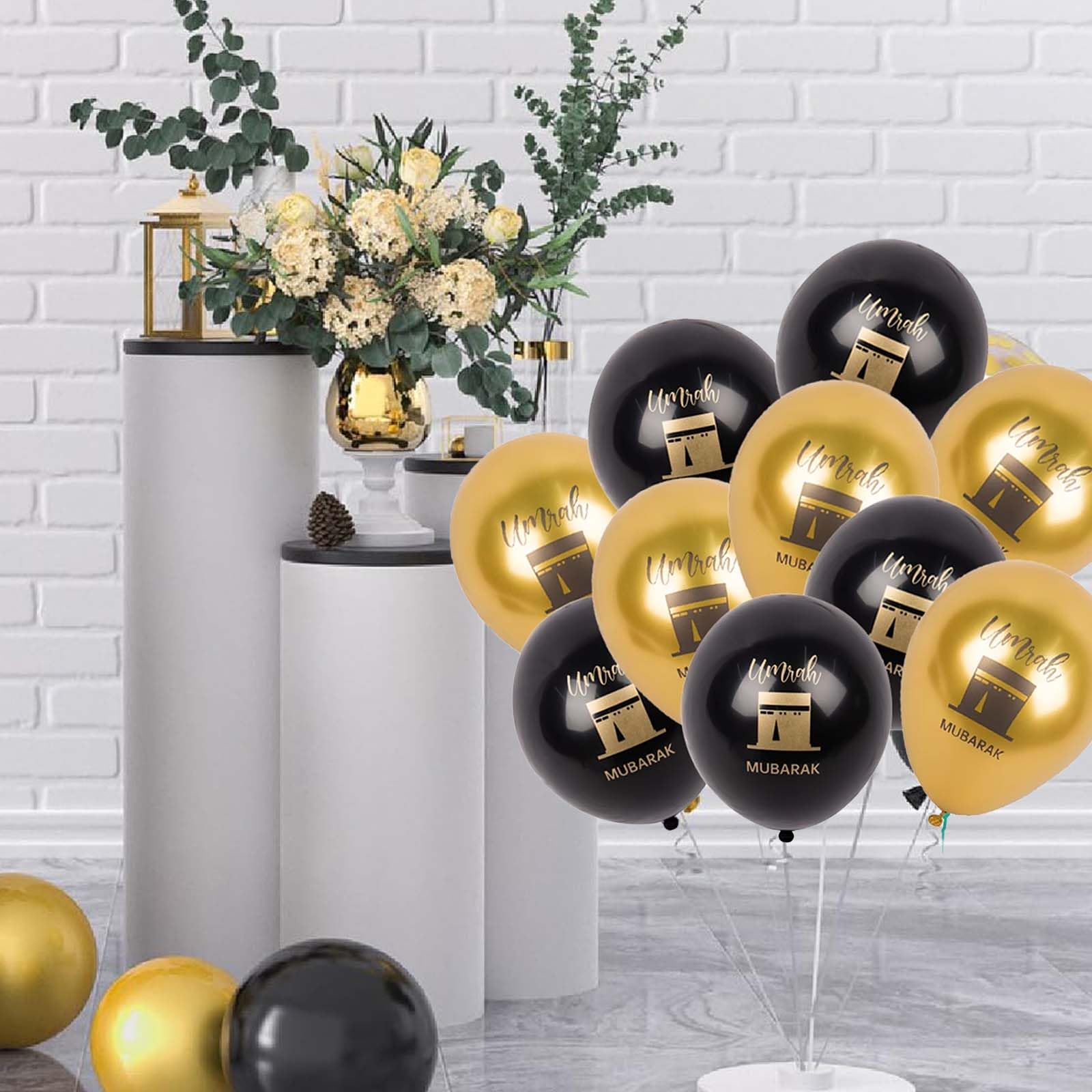 11PCS Umrah Mubarak Decoration Banner - Graduation Party With Black Gold White Balloons, Black, Gold - Image 4